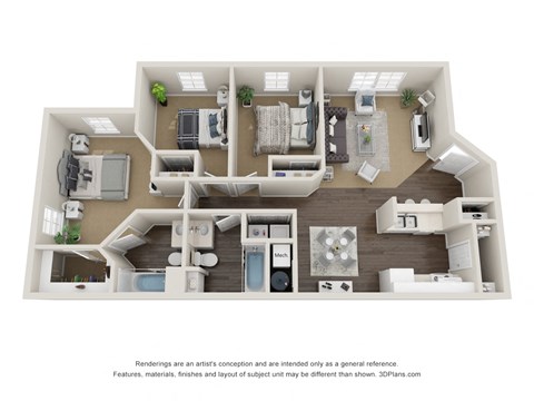 Floor plan for 3 beds, 2 baths, 1165 sqft